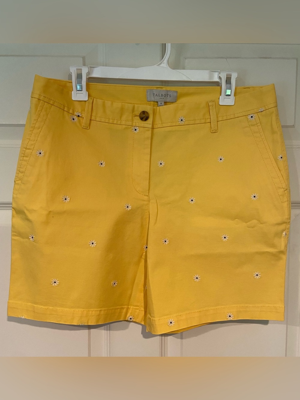 Talbots Yellow Daisy-Embroidered Cotton Shorts